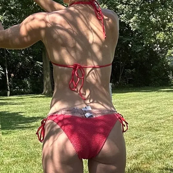 Bond Eye Andy Triangle BIkini Top Pablo Tie Brief Bottoms Eco Guava Coral NWT OS - Picture 5 of 6